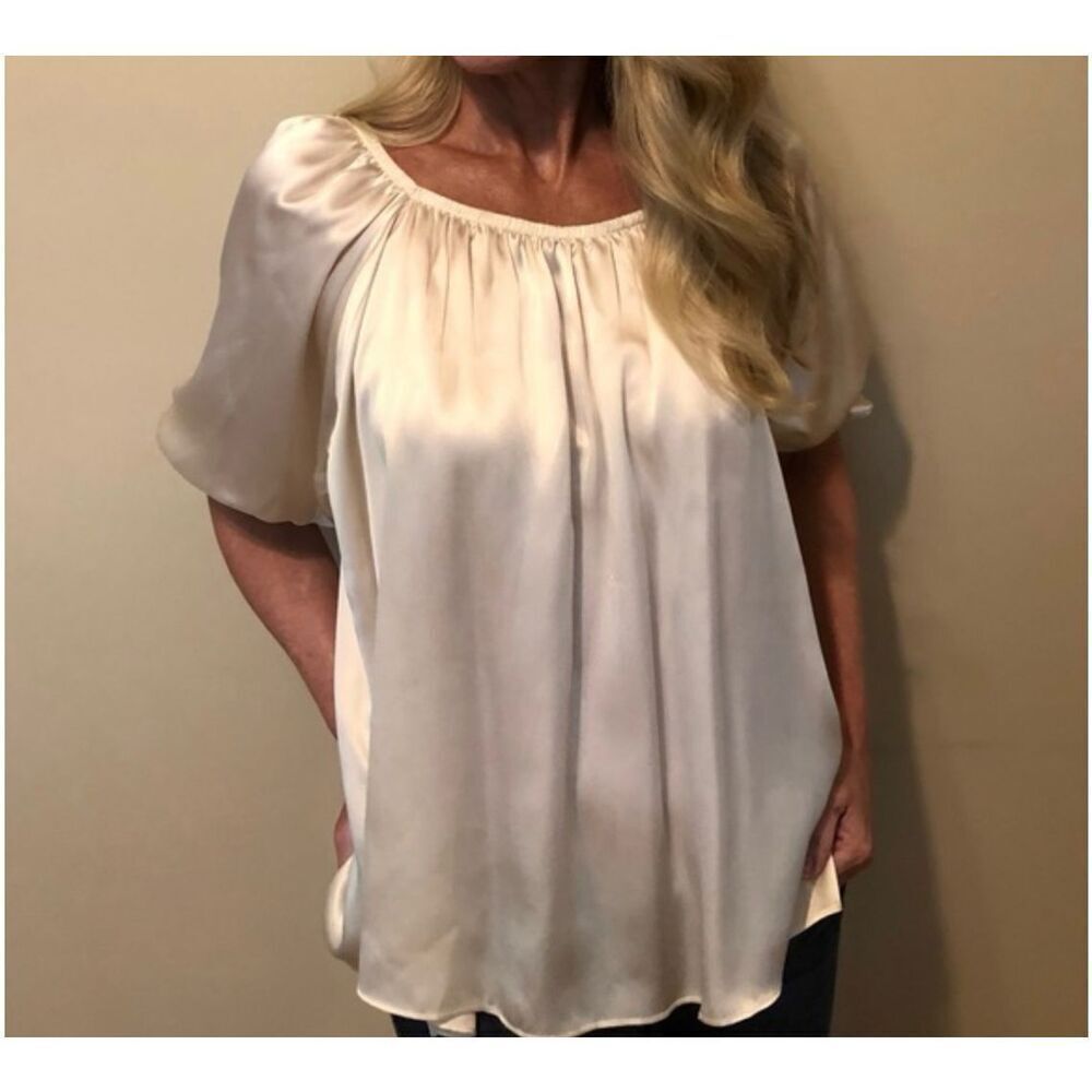 AUM COUTURE  100% Silk Blouse -Off the Shoulder Feature M